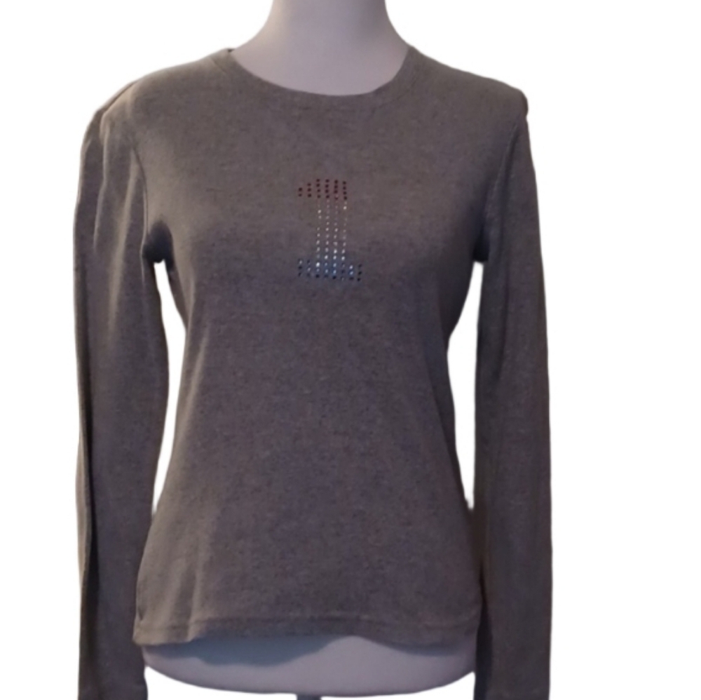 -- New York & Company Gray Crewneck Sweater with Dotted Design Women's Size XS